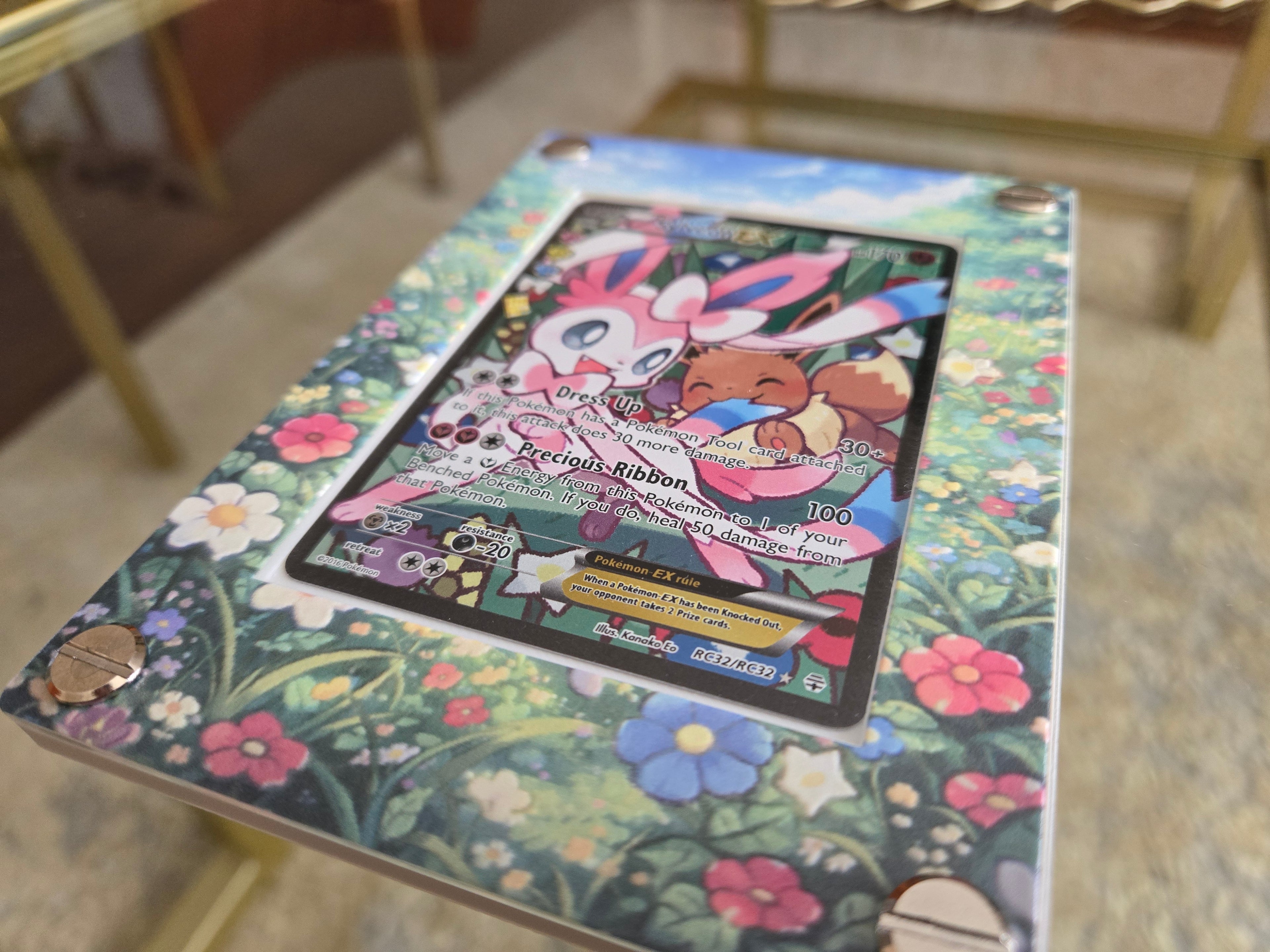 Custom Sylveon EX RC32 Card Holder – UV Printed 3D Textured Display Case – Premium TCG Protector (Card Not Included) handcrafted collectible