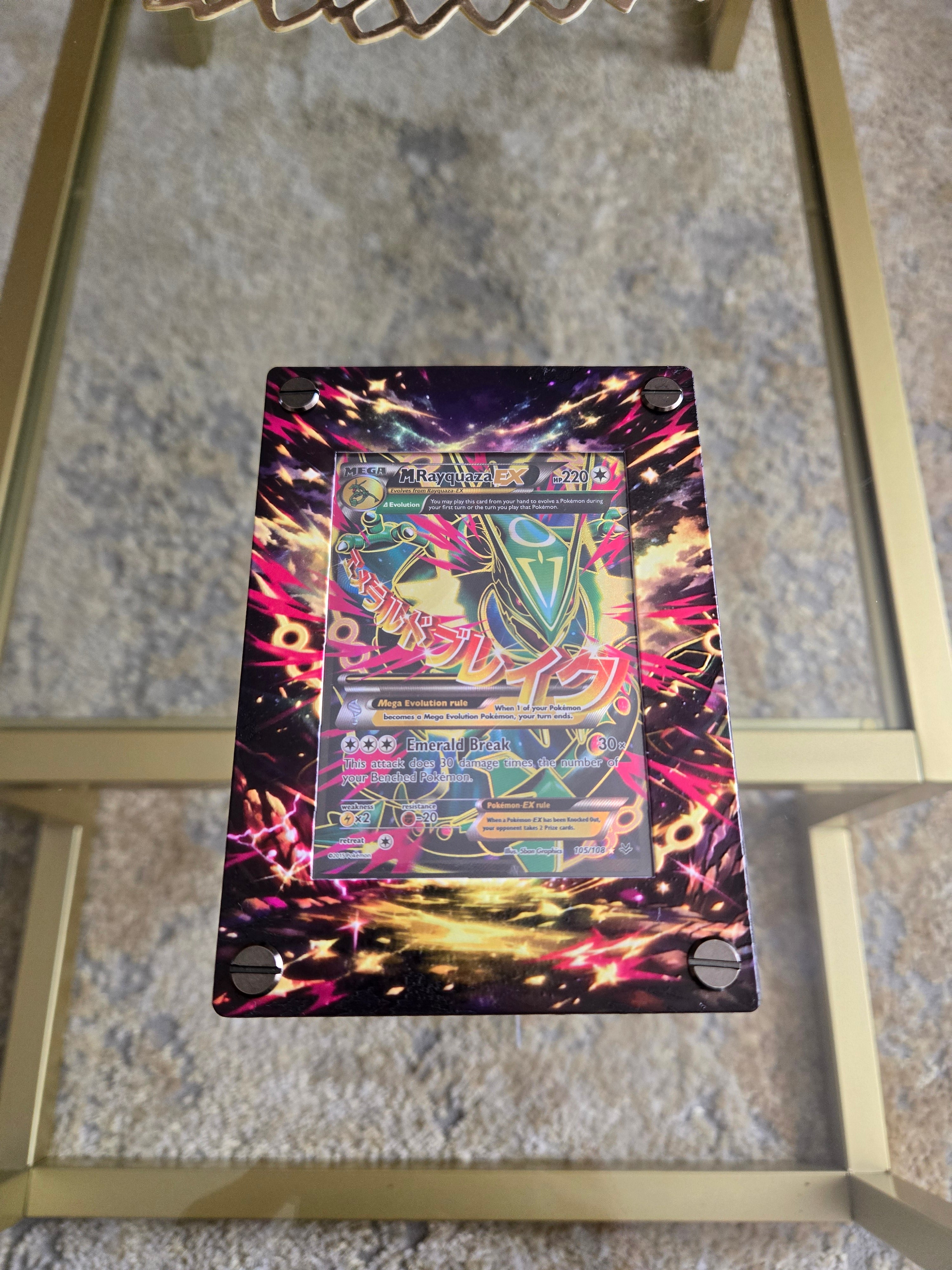 Custom M Rayquaza EX 105/108 Card Holder – UV Printed 3D Textured Display Case – Premium TCG Protector (Card Not Included) handcrafted collectible