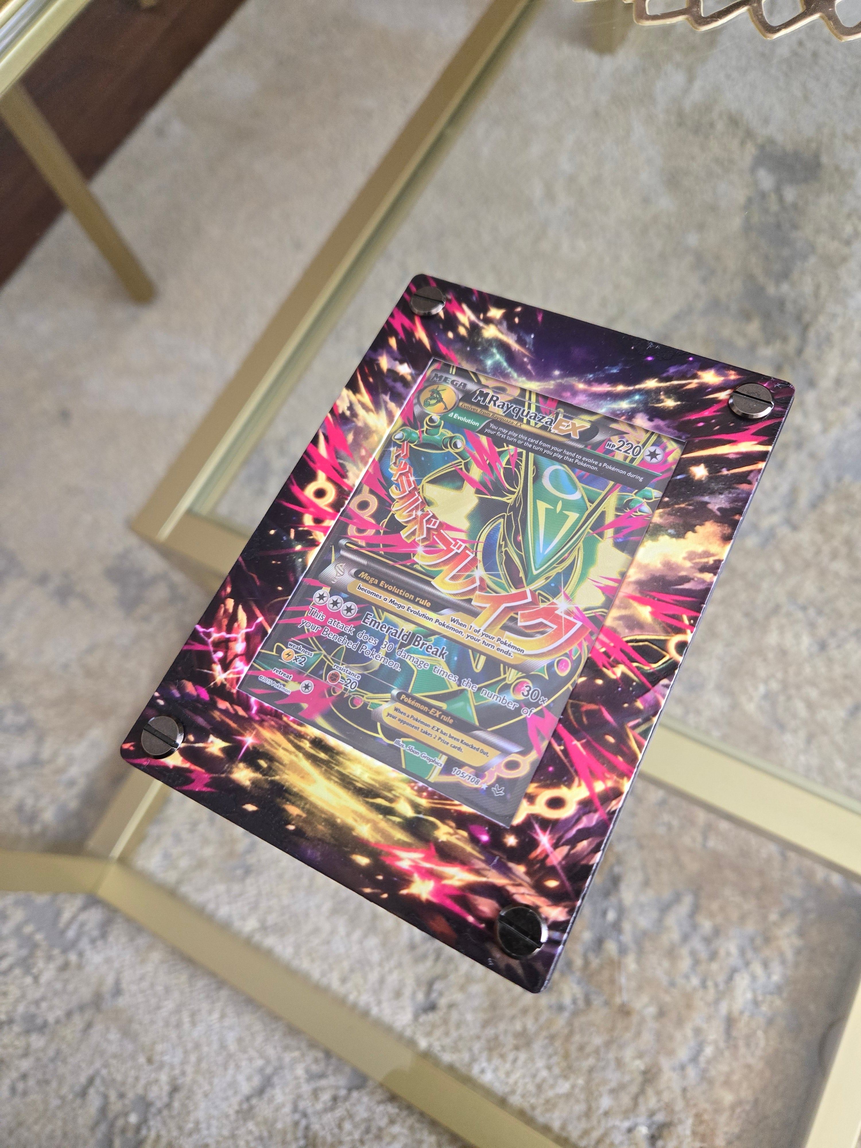Custom M Rayquaza EX 105/108 Card Holder – UV Printed 3D Textured Display Case – Premium TCG Protector (Card Not Included) handcrafted collectible