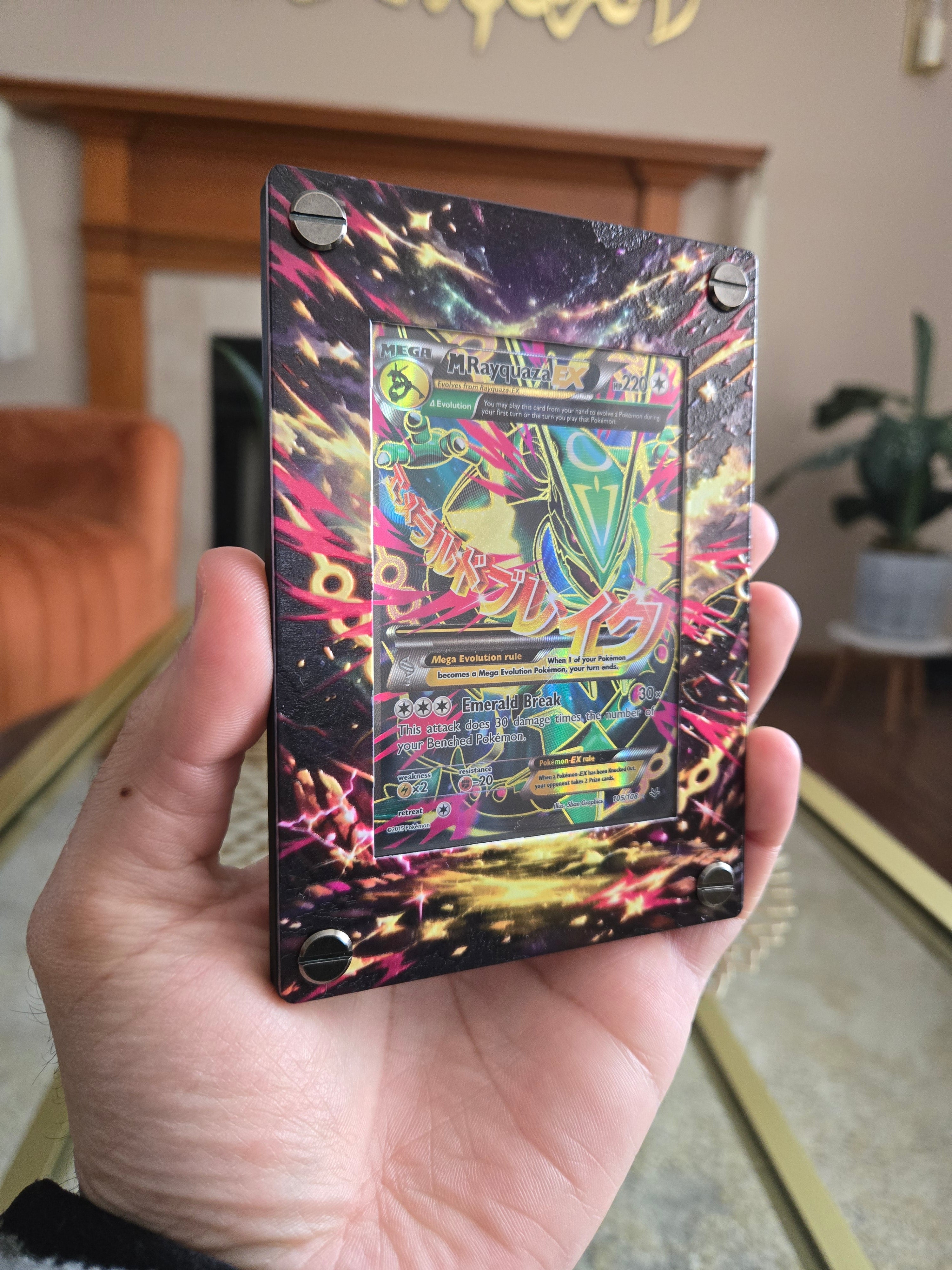 Custom M Rayquaza EX 105/108 Card Holder – UV Printed 3D Textured Display Case – Premium TCG Protector (Card Not Included) handcrafted collectible
