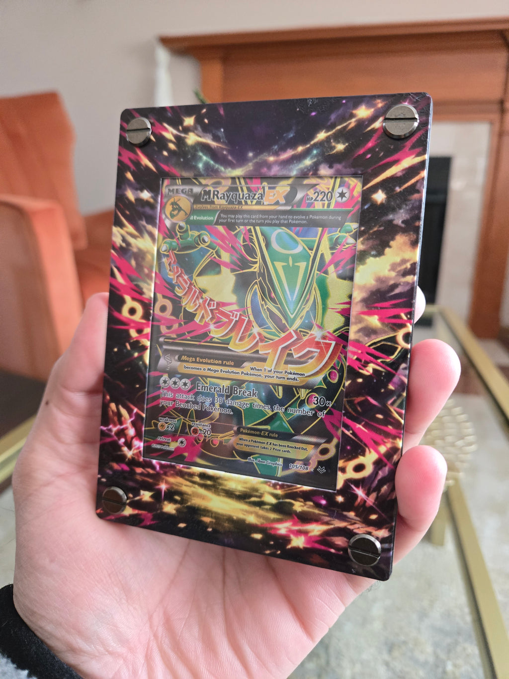 Custom M Rayquaza EX 105/108 Card Holder – UV Printed 3D Textured Display Case – Premium TCG Protector (Card Not Included) handcrafted collectible