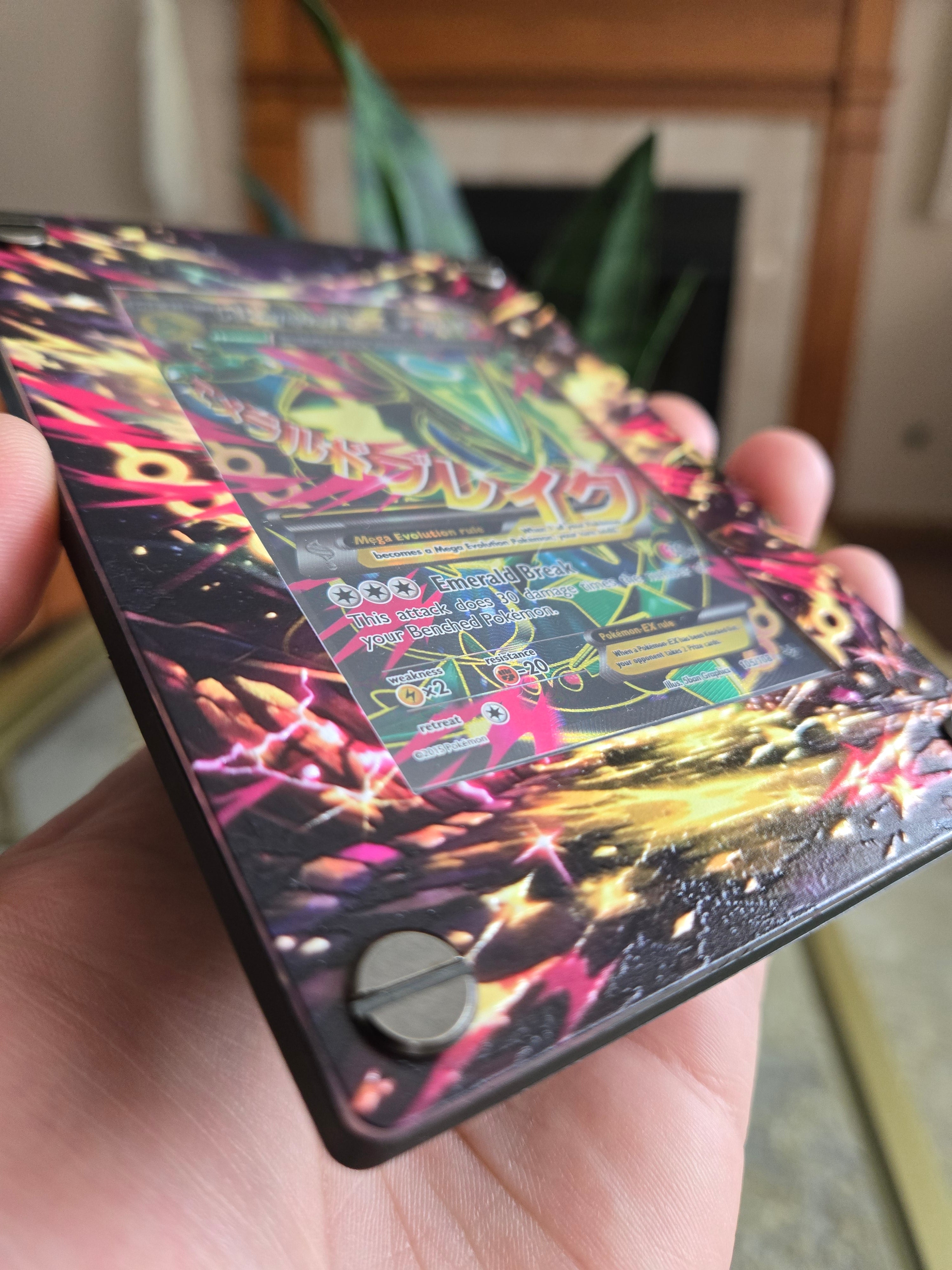 Custom M Rayquaza EX 105/108 Card Holder – UV Printed 3D Textured Display Case – Premium TCG Protector (Card Not Included) handcrafted collectible