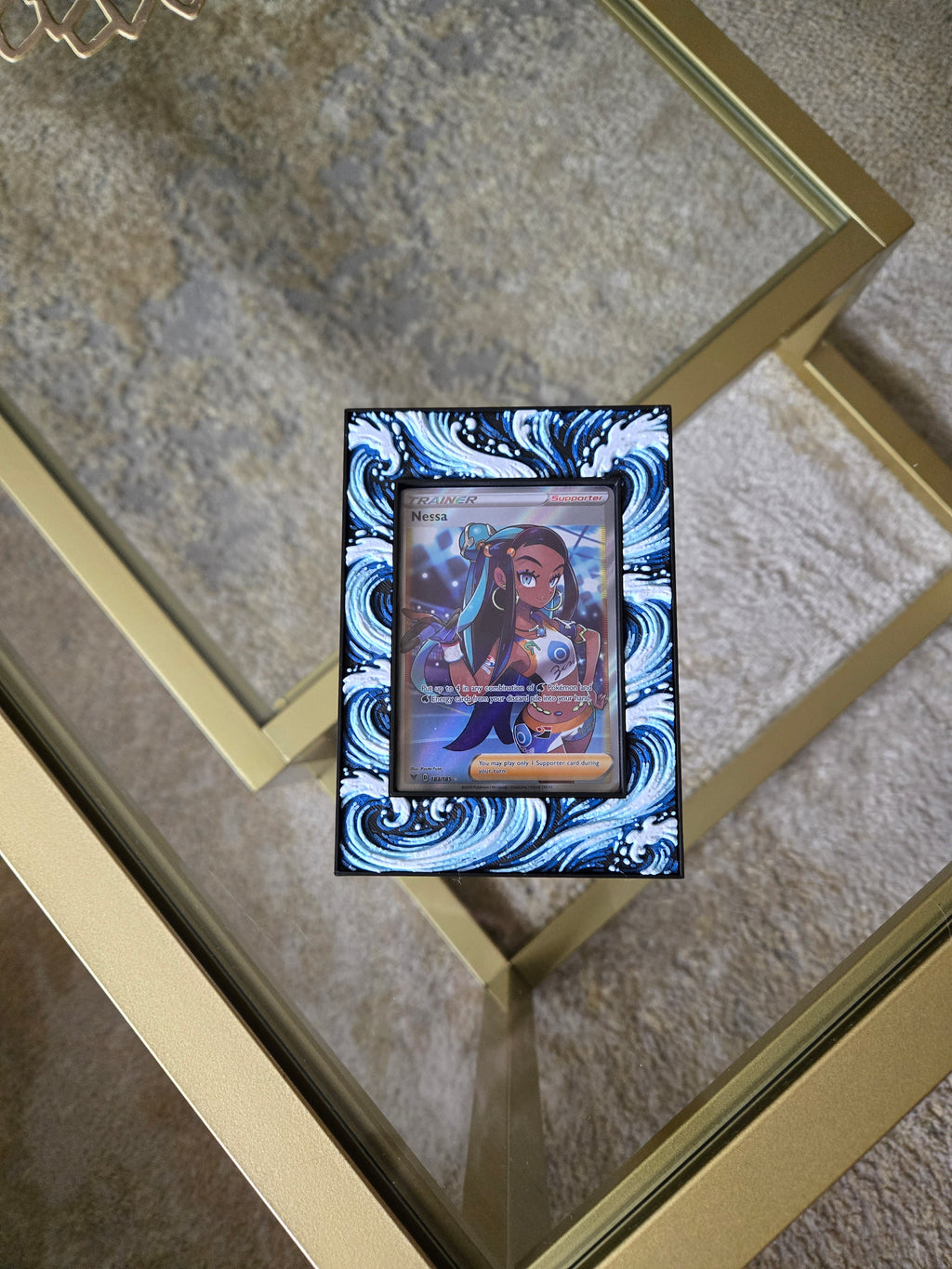 Premium Water-Themed TCG Card Case – Magnetic Closure, 3D Textured Trading Card Protector, Ocean Wave Collector Display handcrafted collectible