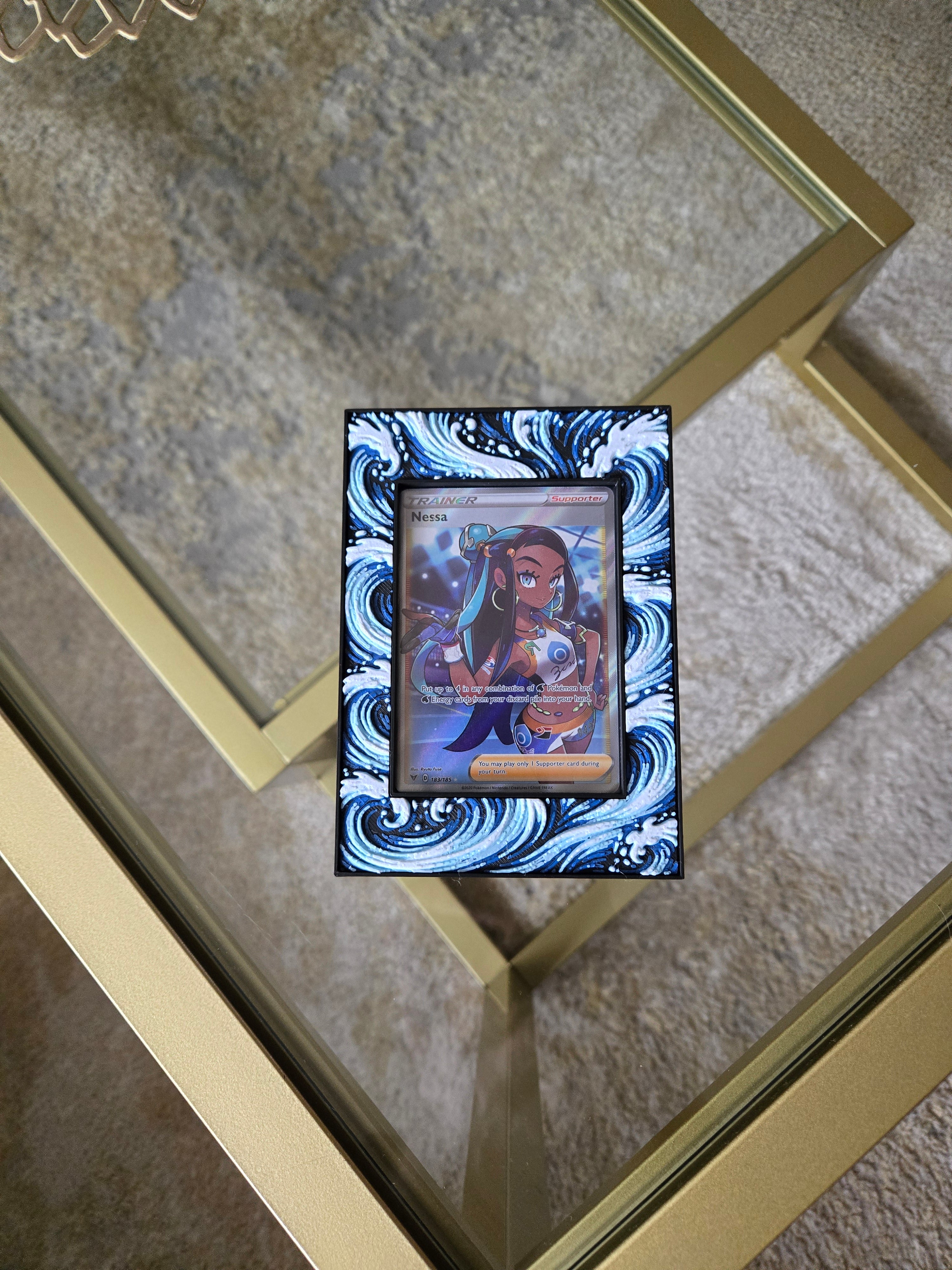 Premium Water-Themed TCG Card Case – Magnetic Closure, 3D Textured Trading Card Protector, Ocean Wave Collector Display handcrafted collectible