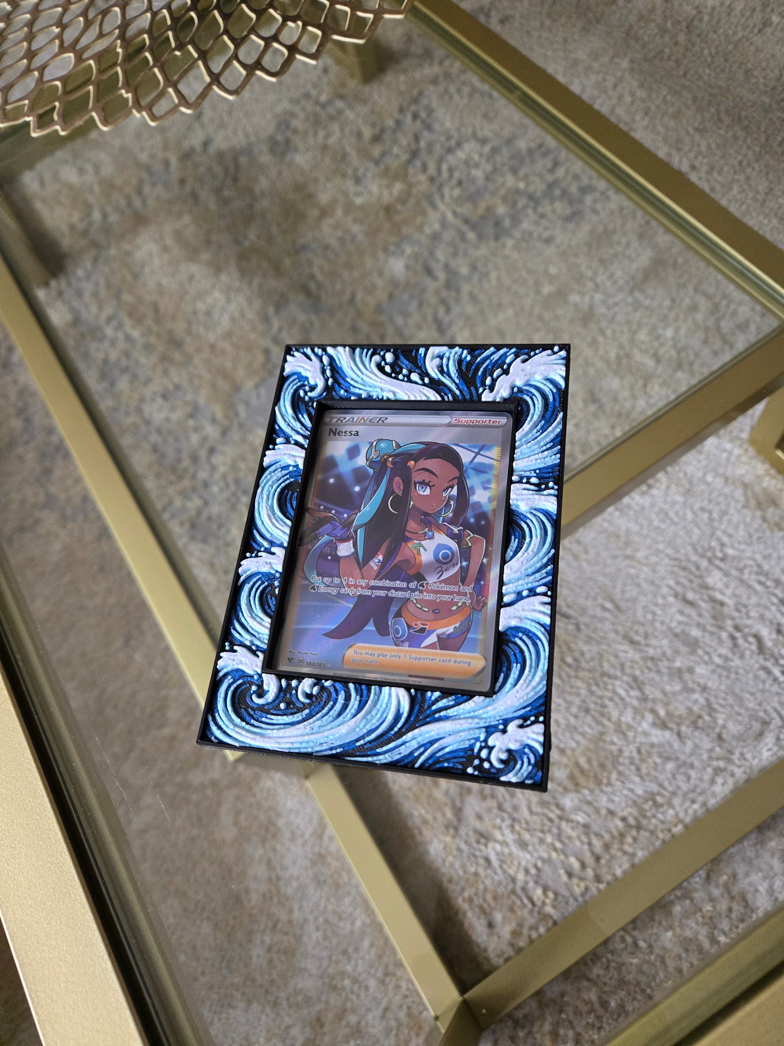Premium Water-Themed TCG Card Case – Magnetic Closure, 3D Textured Trading Card Protector, Ocean Wave Collector Display handcrafted collectible