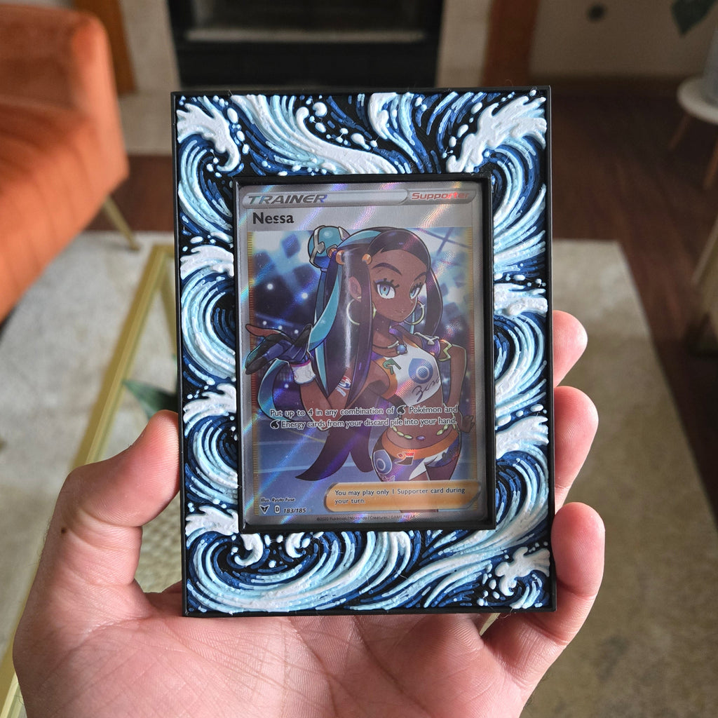 Premium Water-Themed TCG Card Case – Magnetic Closure, 3D Textured Trading Card Protector, Ocean Wave Collector Display handcrafted collectible