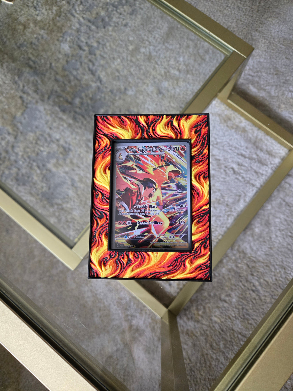 Premium Fire-Themed TCG Card Case – Magnetic Closure, 3D Textured Trading Card Protector, Collector Display Case handcrafted collectible
