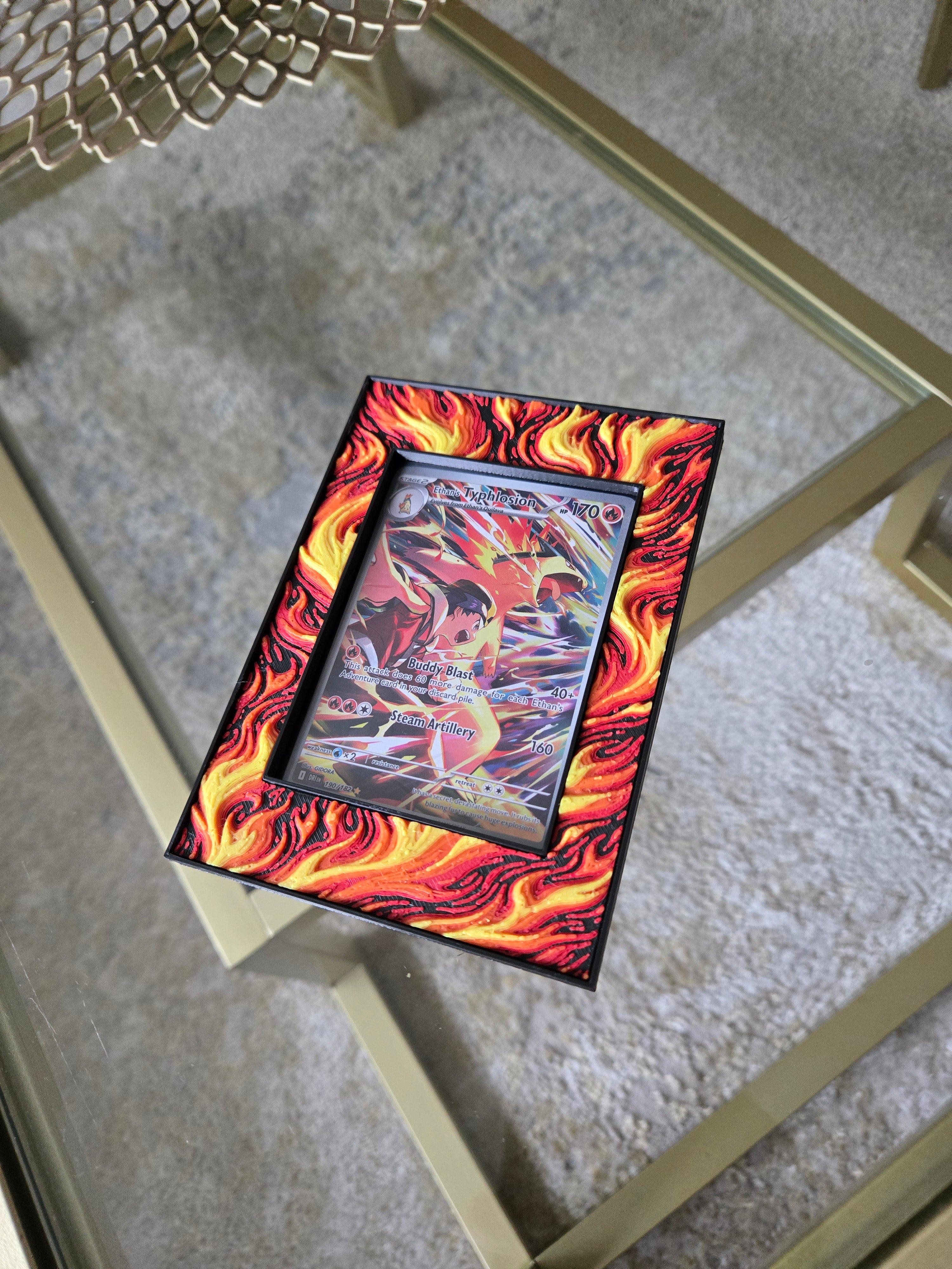 Premium Fire-Themed TCG Card Case – Magnetic Closure, 3D Textured Trading Card Protector, Collector Display Case handcrafted collectible