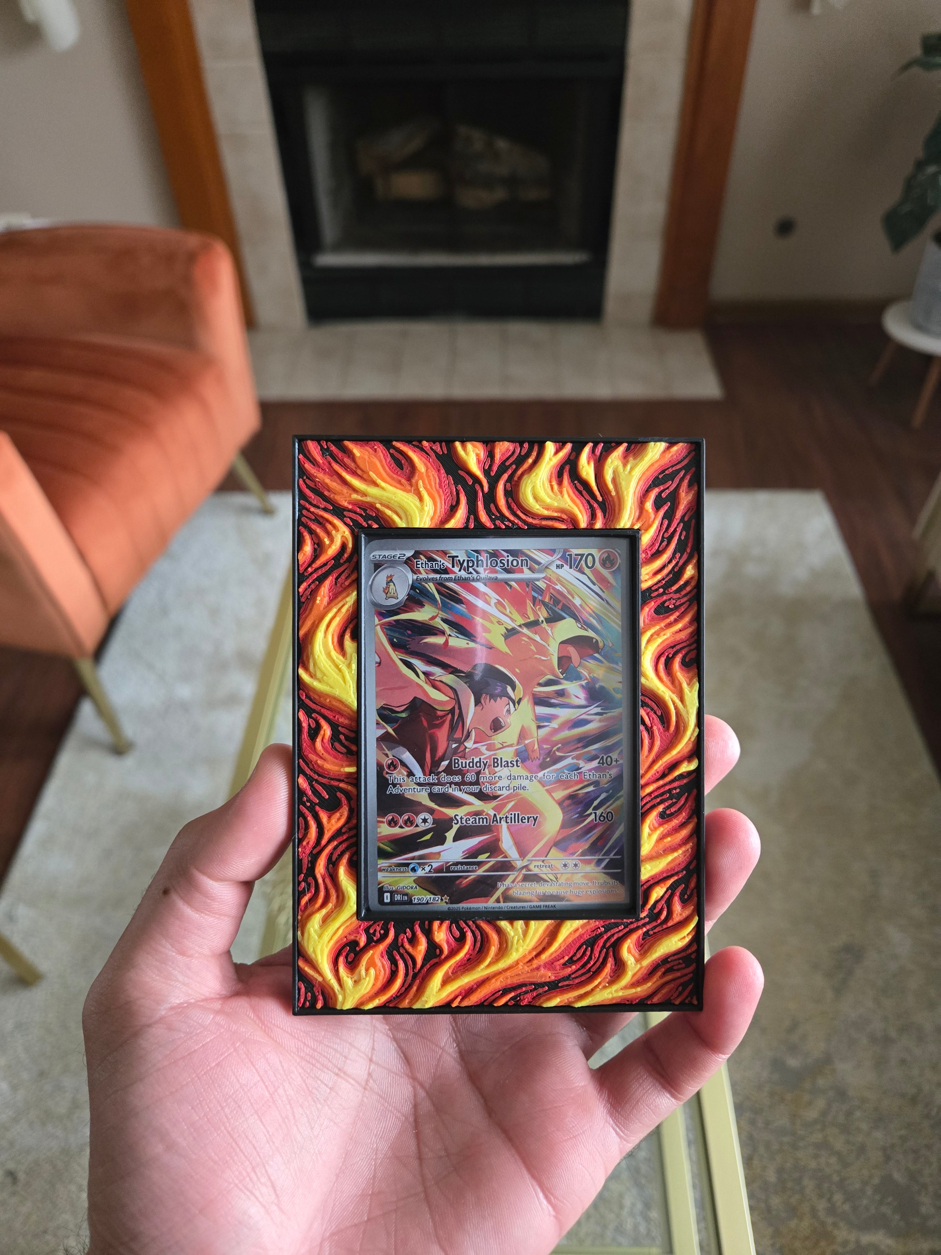 Premium Fire-Themed TCG Card Case – Magnetic Closure, 3D Textured Trading Card Protector, Collector Display Case handcrafted collectible
