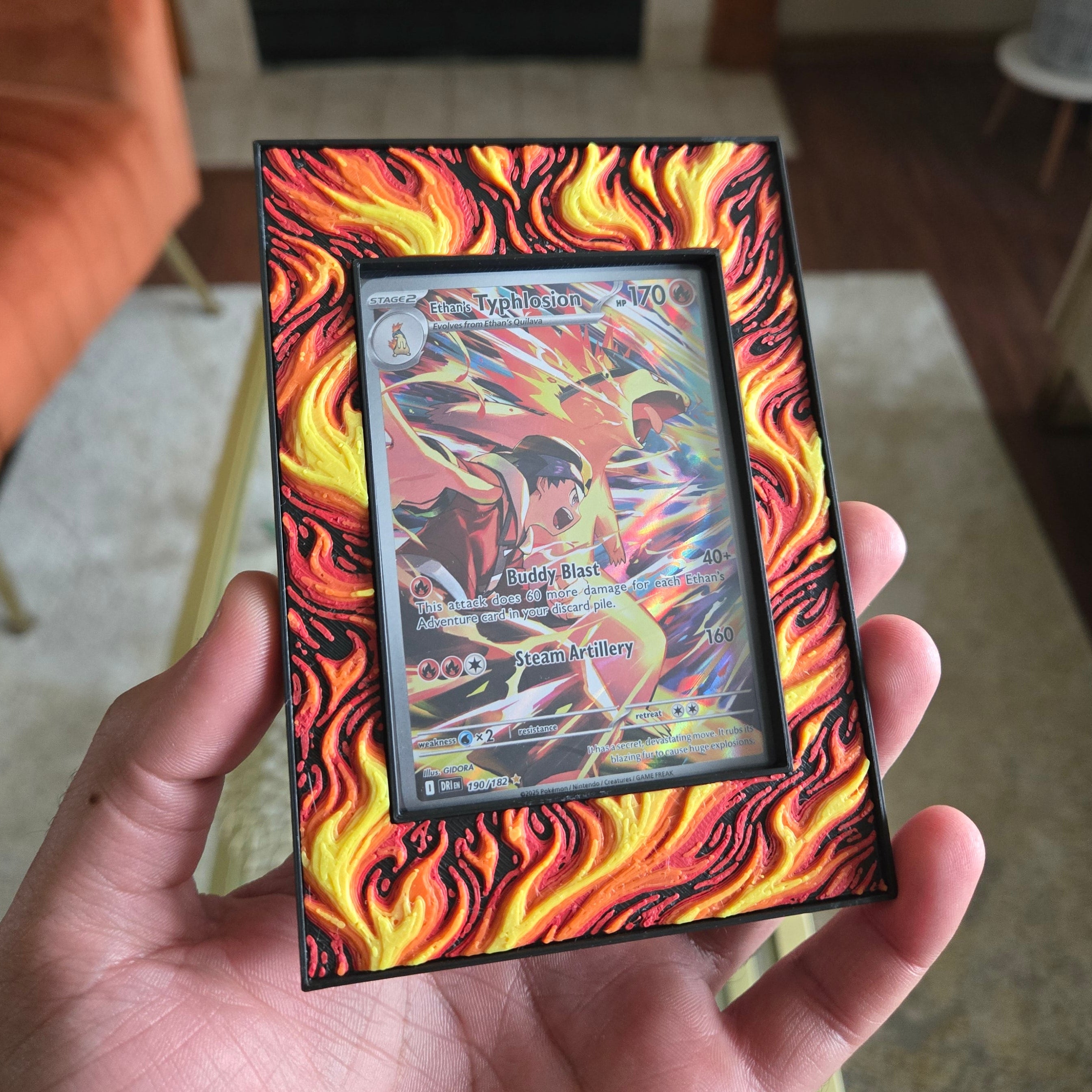Premium Fire-Themed TCG Card Case – Magnetic Closure, 3D Textured Trading Card Protector, Collector Display Case handcrafted collectible