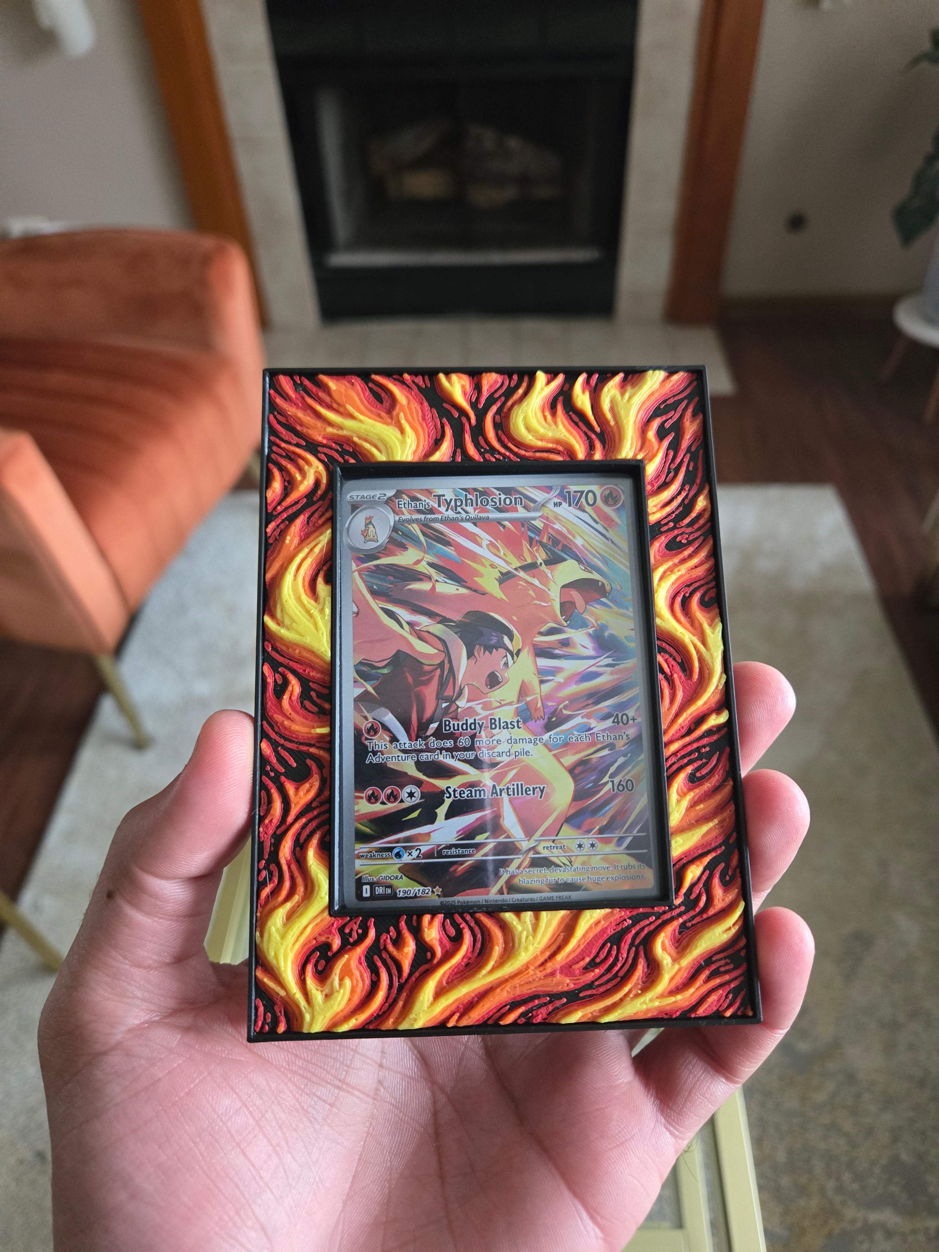 Premium Fire-Themed TCG Card Case – Magnetic Closure, 3D Textured Trading Card Protector, Collector Display Case handcrafted collectible