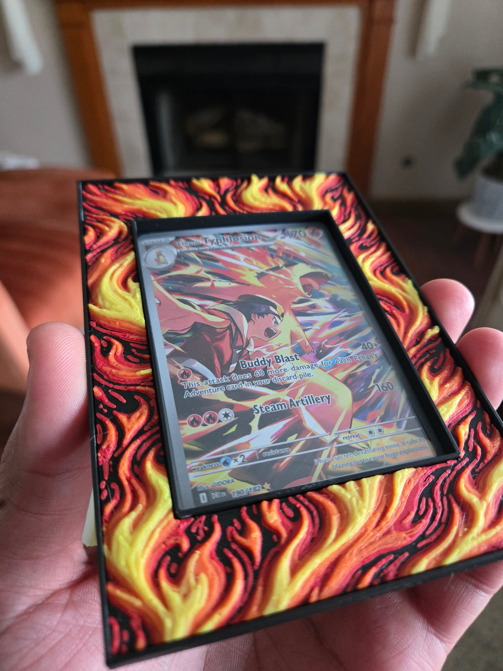 Premium Fire-Themed TCG Card Case – Magnetic Closure, 3D Textured Trading Card Protector, Collector Display Case handcrafted collectible