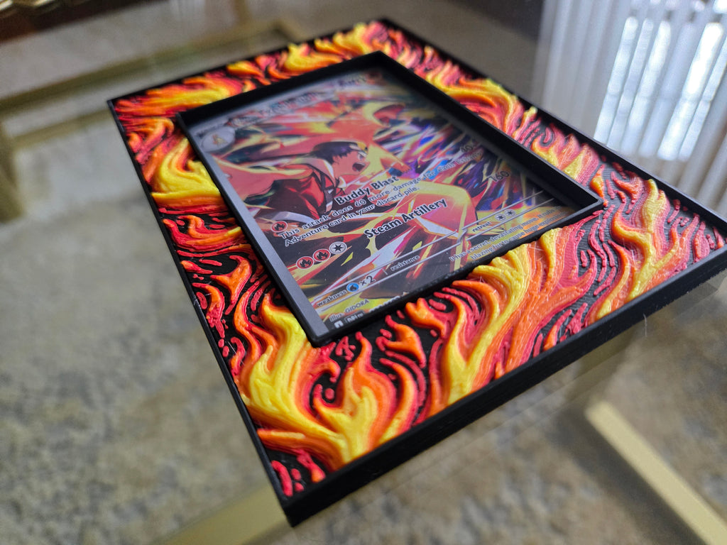 Premium Fire-Themed TCG Card Case – Magnetic Closure, 3D Textured Trading Card Protector, Collector Display Case handcrafted collectible