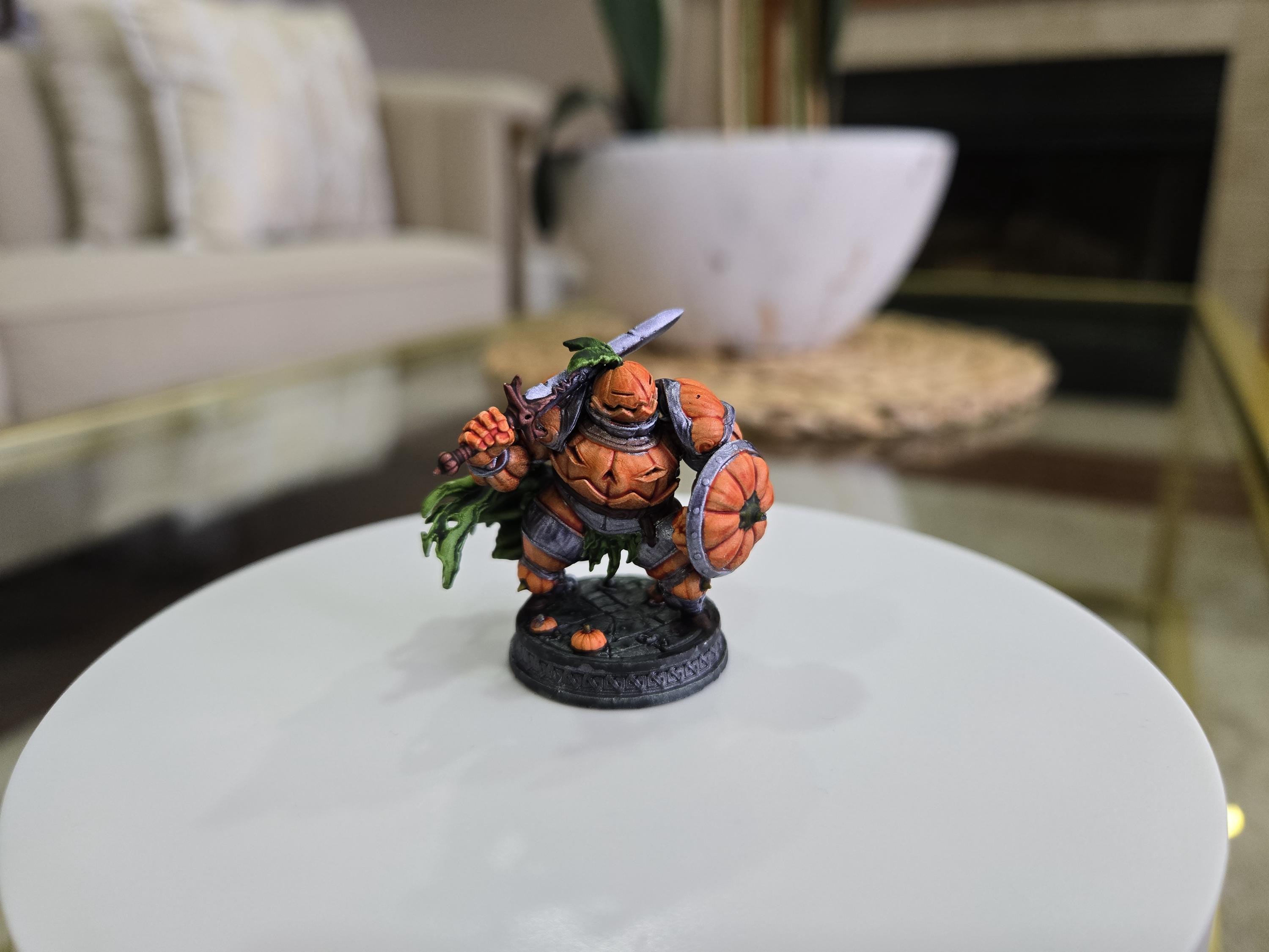Pumpkin Knight D&D 5e Miniature with Character Sheet fantasy tabletop miniature