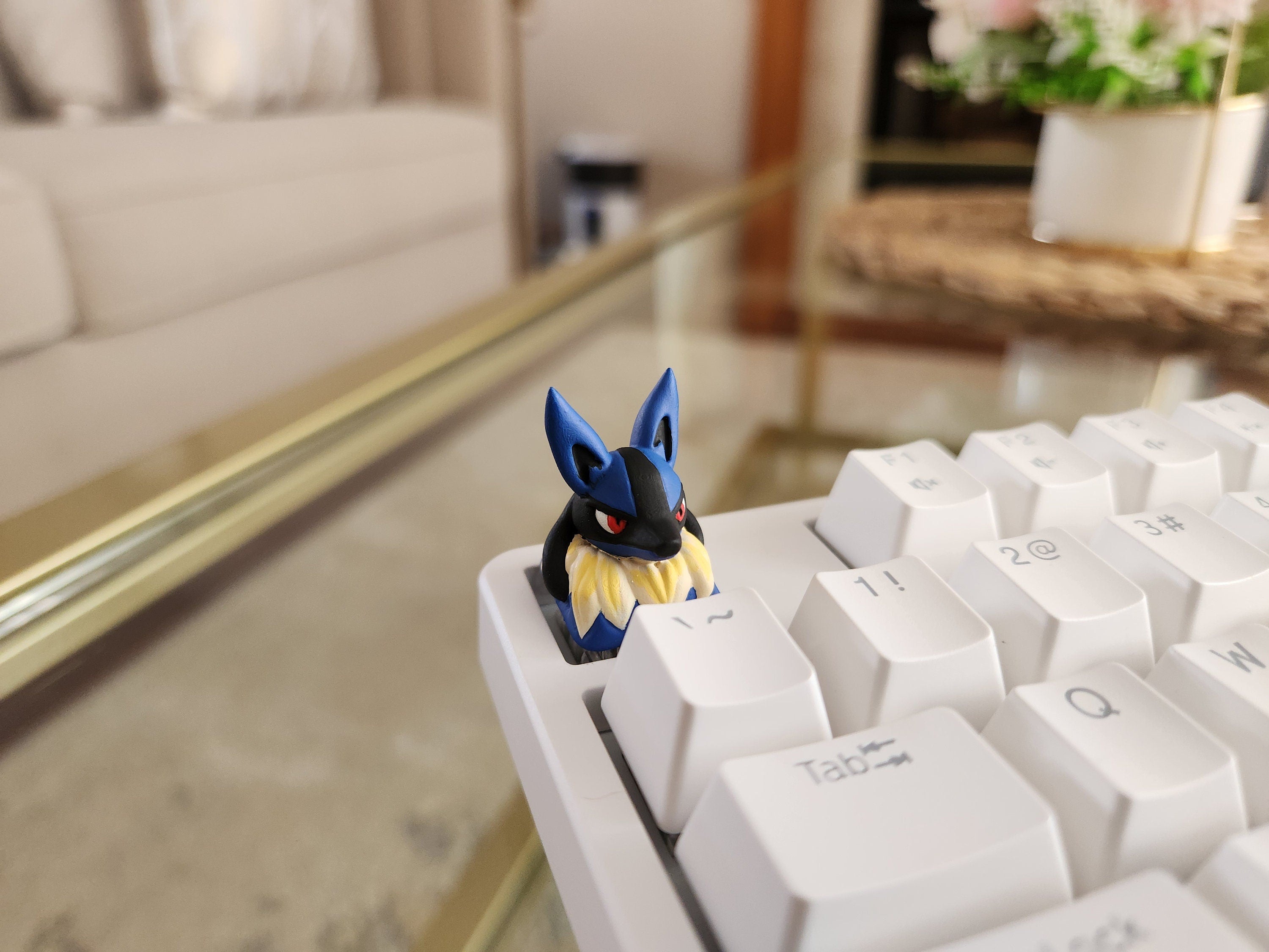 Hand-painted blue fighter-inspired artisan keycap