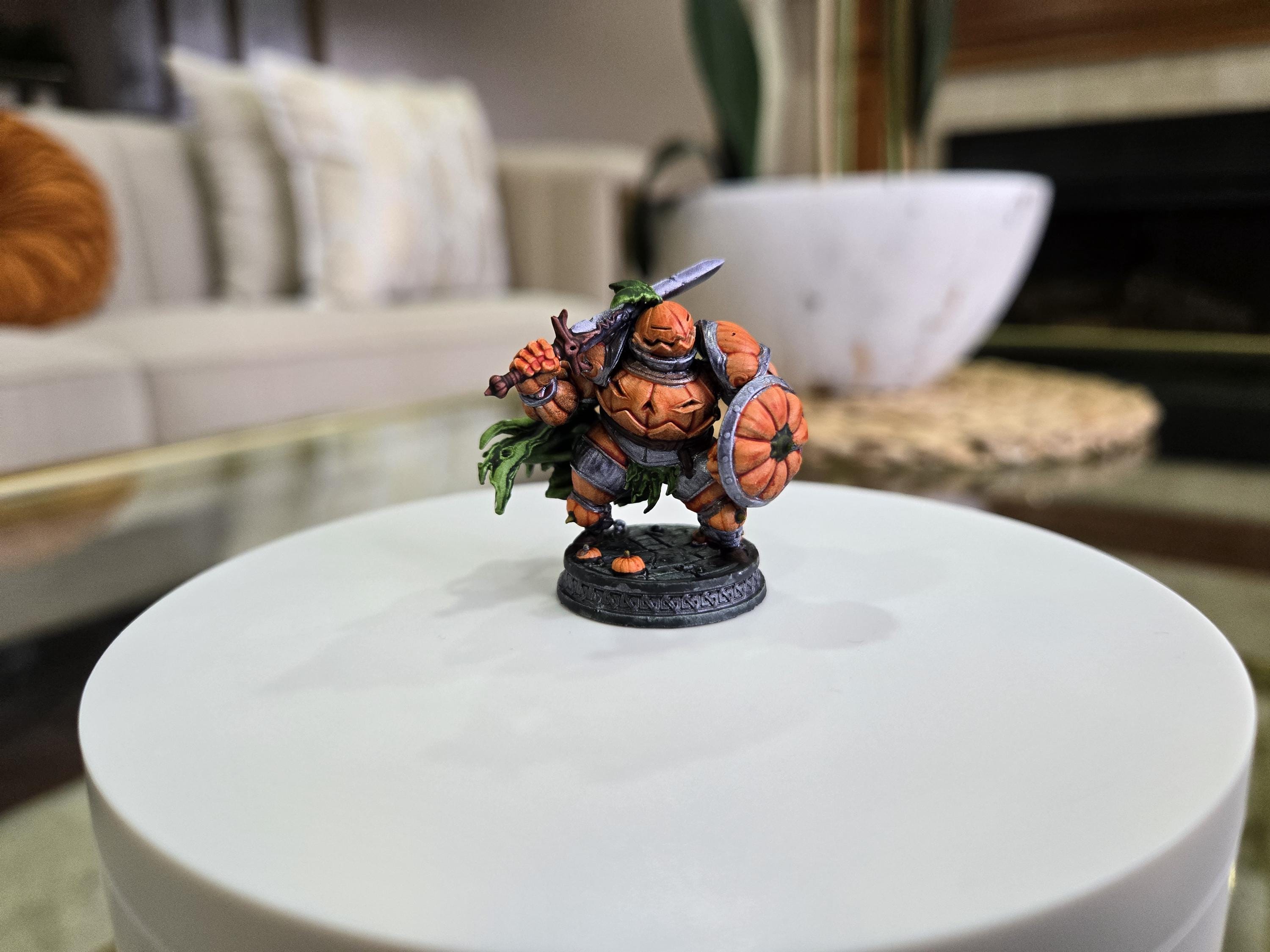Pumpkin Knight D&D 5e Miniature with Character Sheet fantasy tabletop miniature