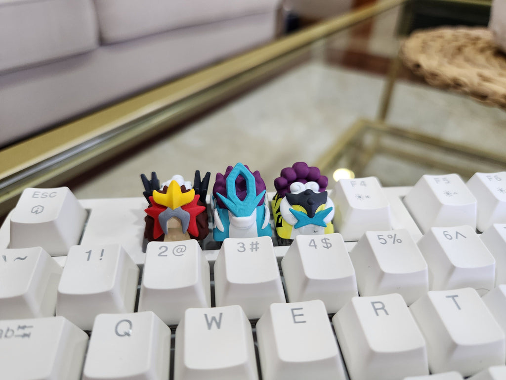 Hand-Painted Pokemon Legendary Entei, Suicune, Raikou Artisan Keycap for mechanical keyboard