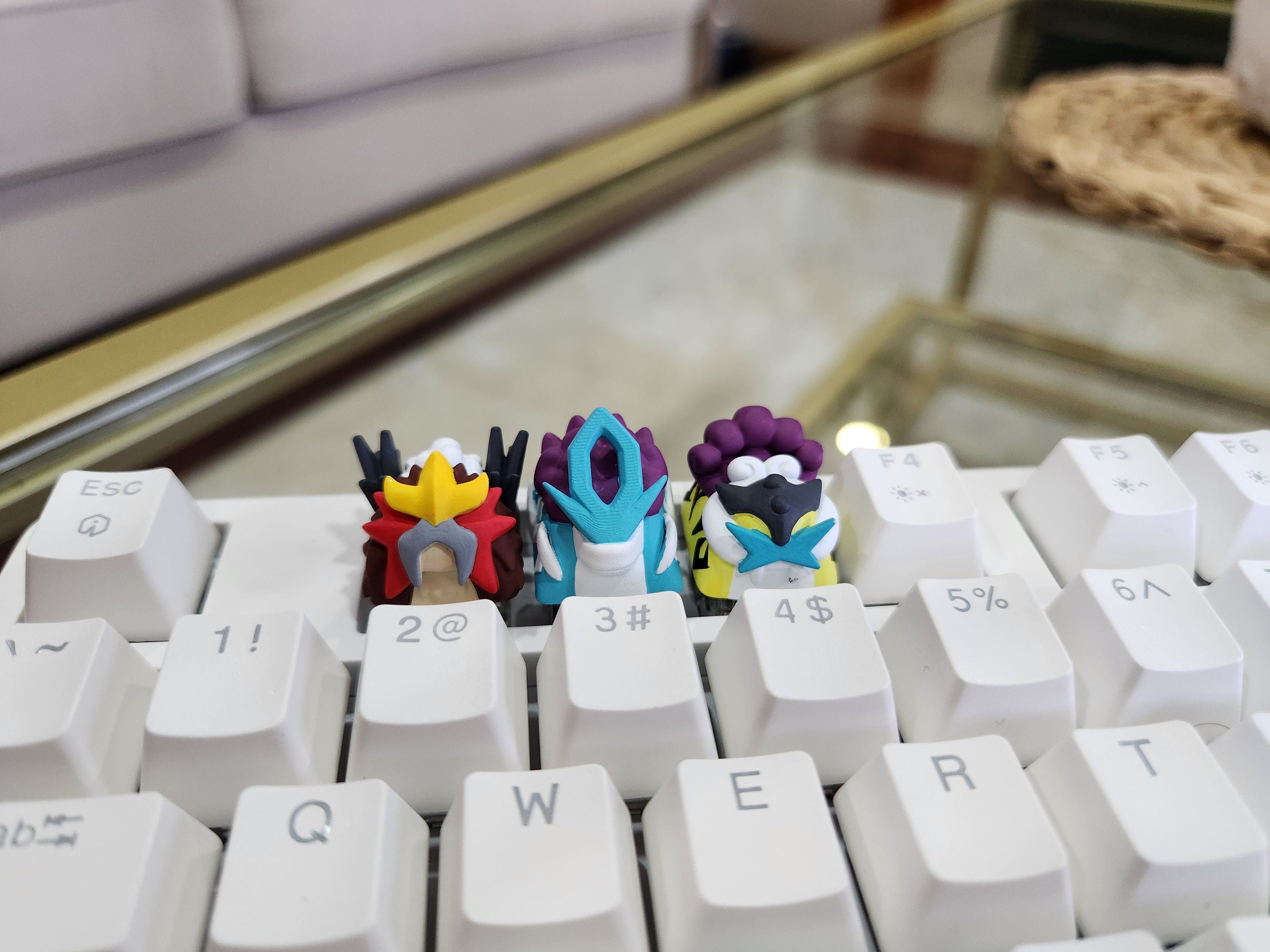 Hand-Painted Pokemon Legendary Entei, Suicune, Raikou Artisan Keycap for mechanical keyboard