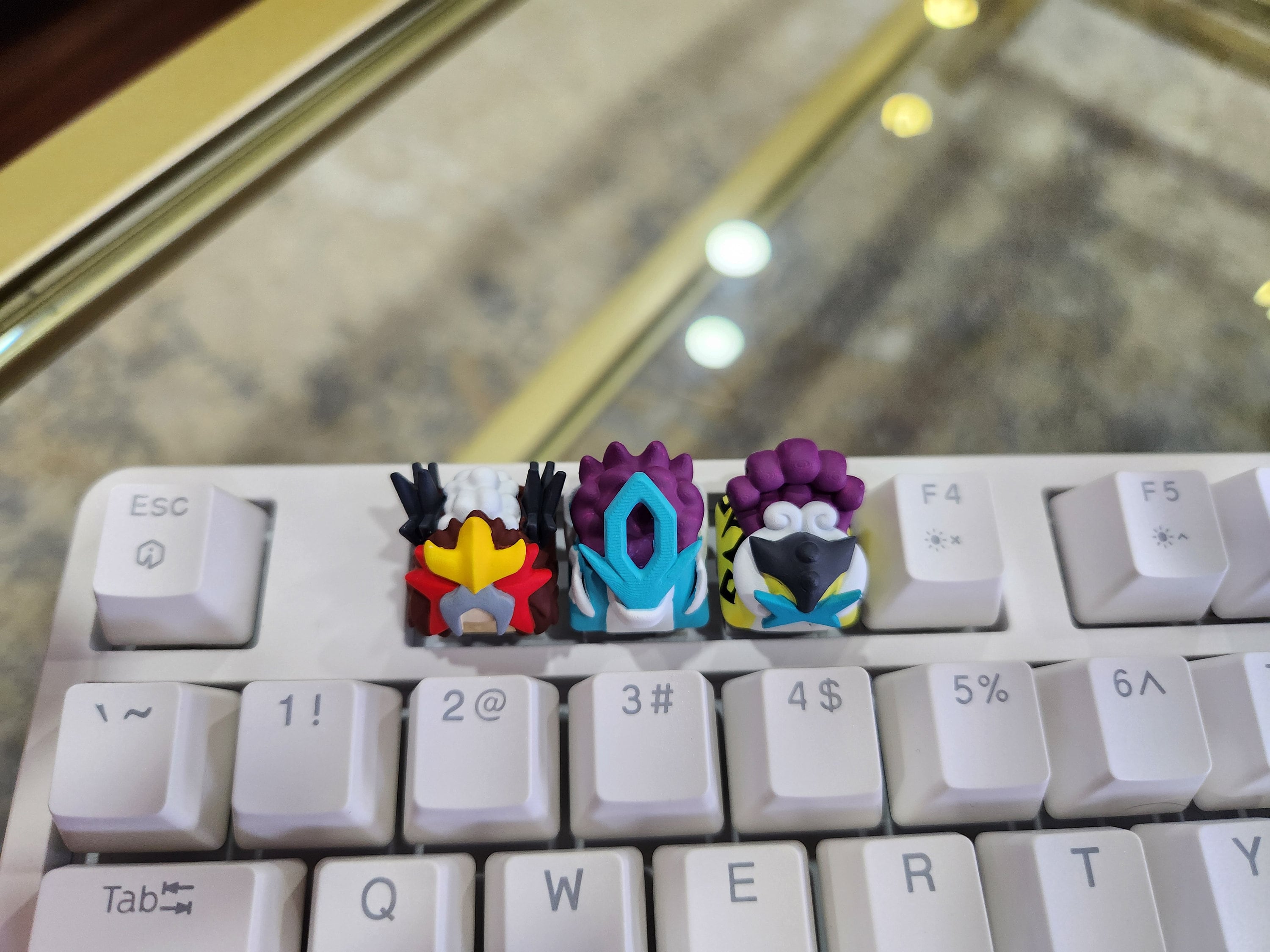 Hand-Painted Pokemon Legendary Entei, Suicune, Raikou Artisan Keycap for mechanical keyboard