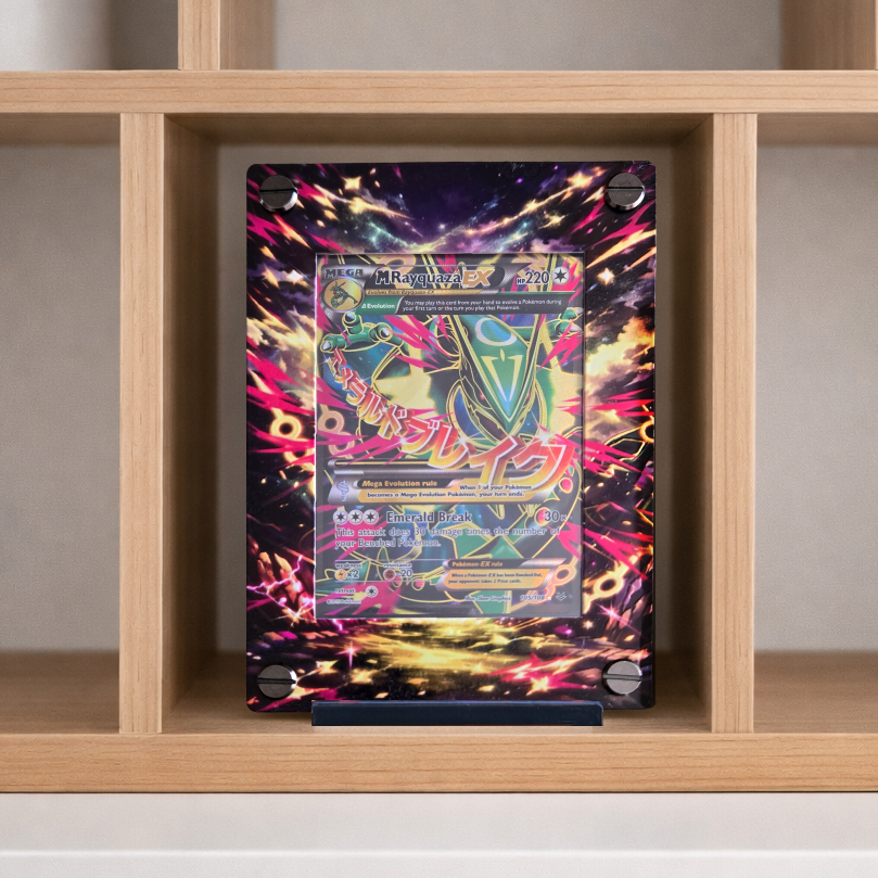 Custom M Rayquaza EX 105/108 Card Holder – UV Printed 3D Textured Display Case – Premium TCG Protector (Card Not Included) handcrafted collectible