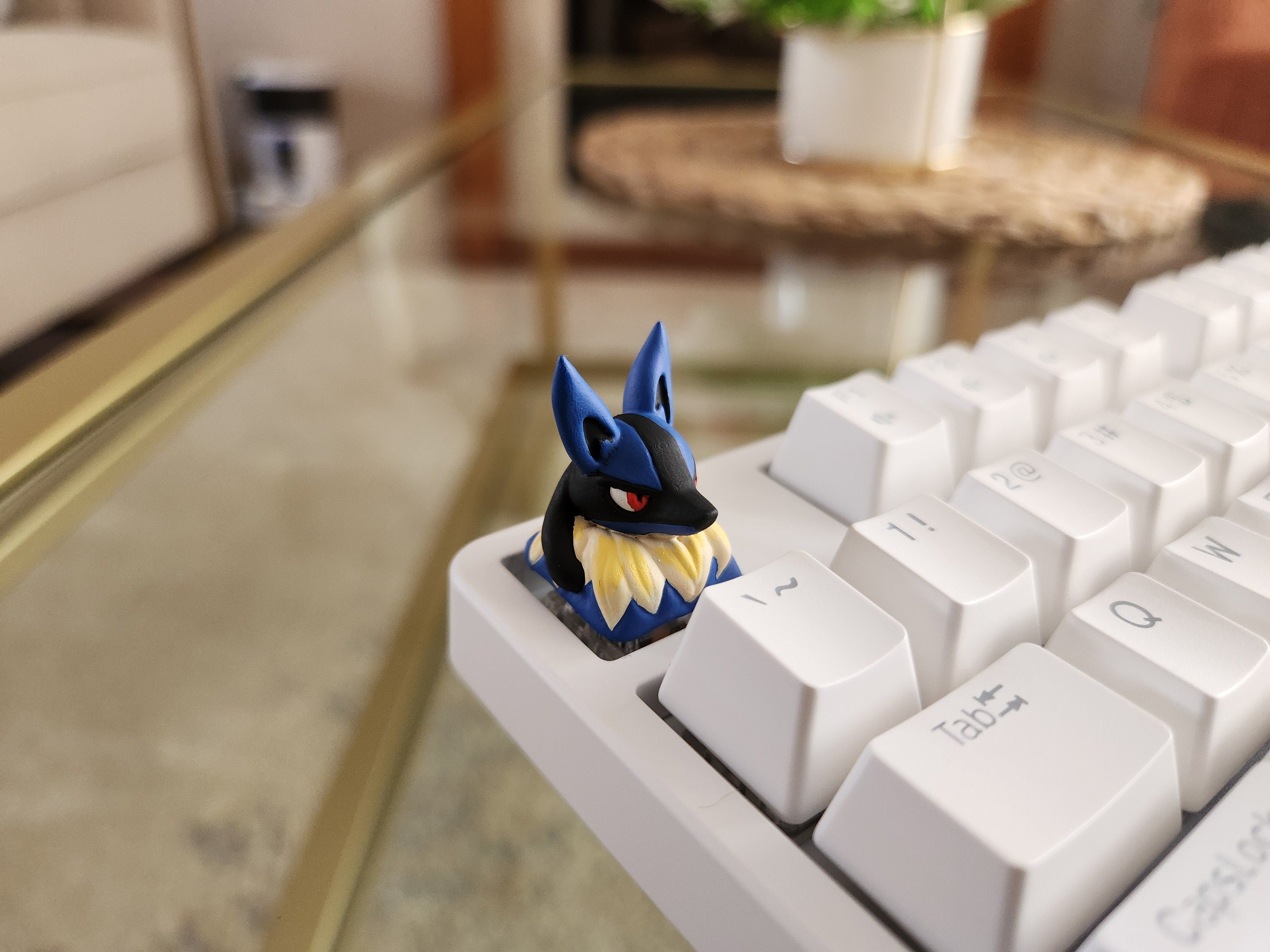 Hand-painted blue fighter-inspired artisan keycap