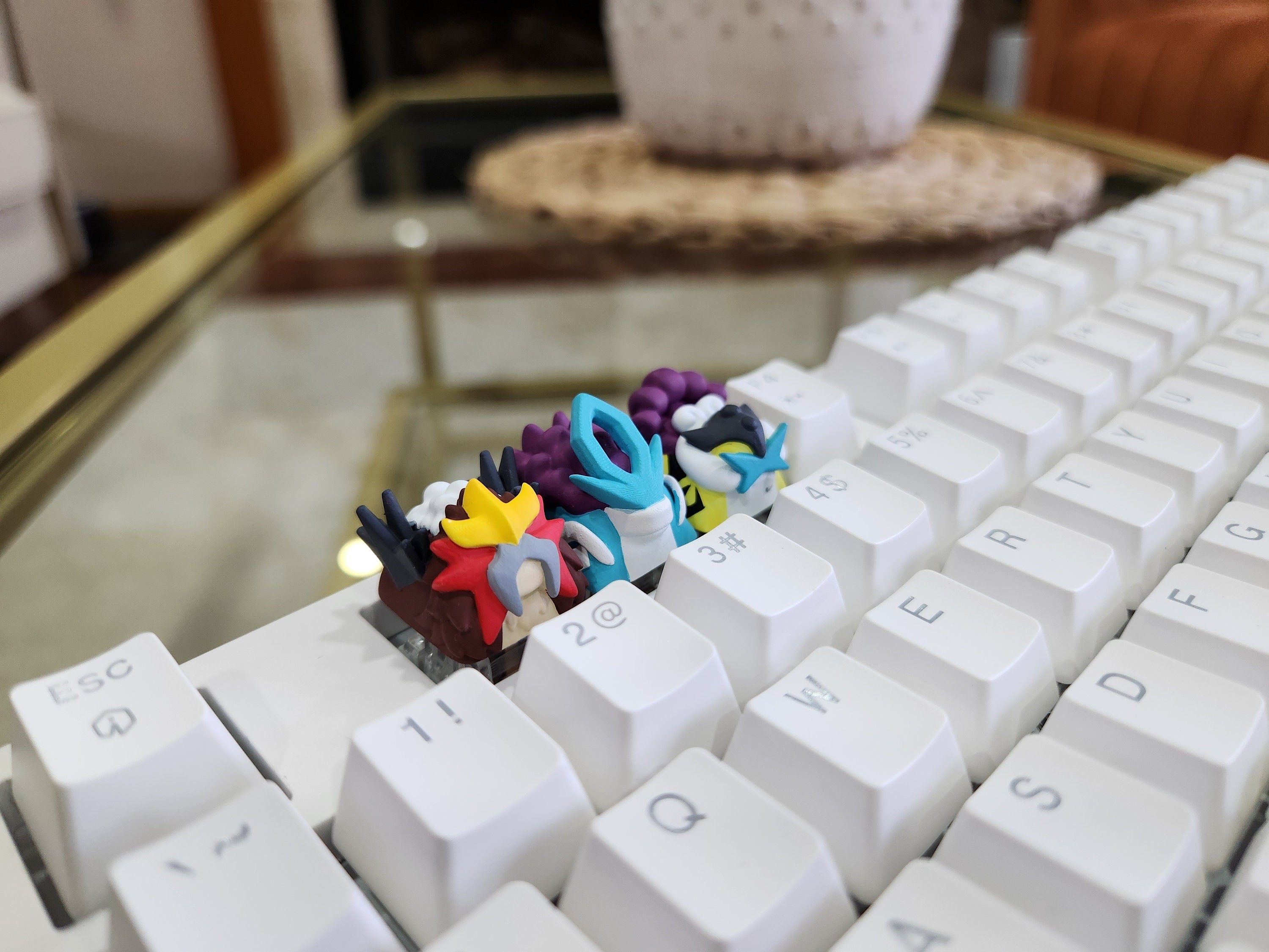 Hand-Painted Pokemon Legendary Entei, Suicune, Raikou Artisan Keycap for mechanical keyboard