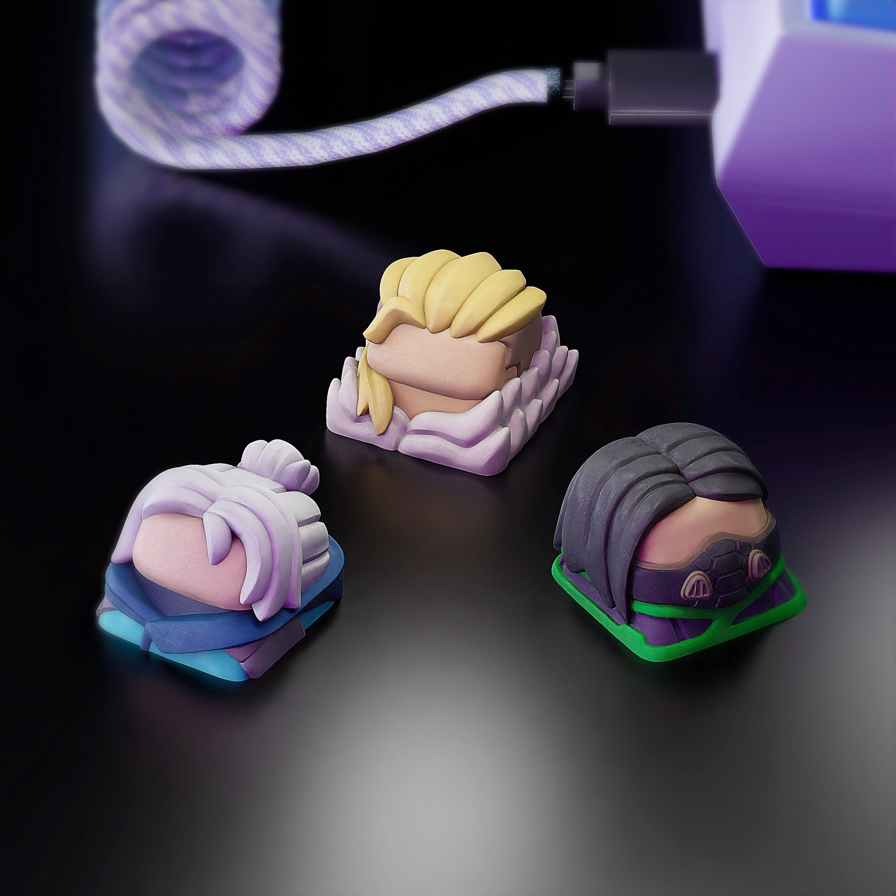 Hand-Painted Valorant Jett, Viper and Sova Artisan Keycaps for mechanical keyboard