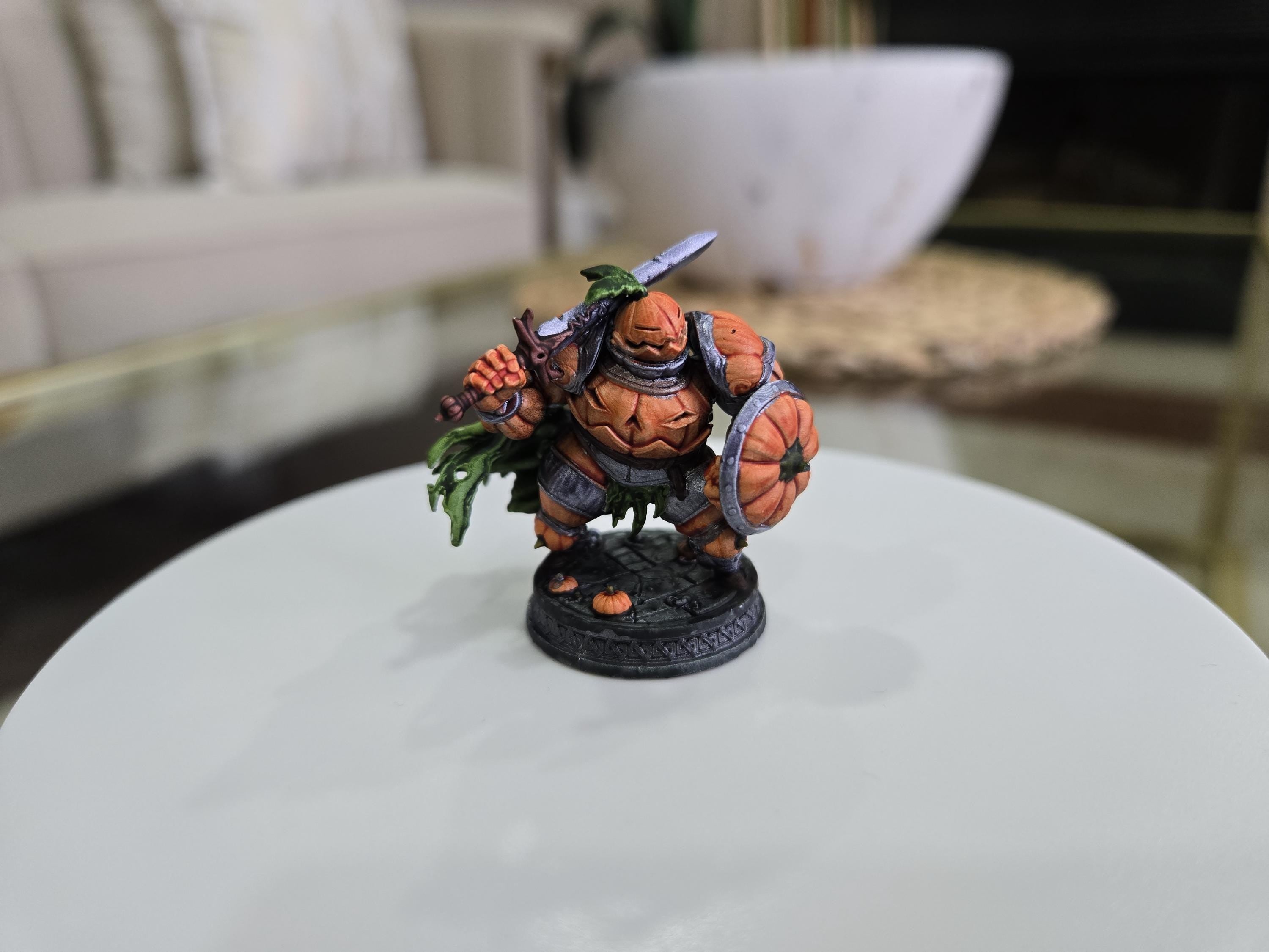 Pumpkin Knight D&D 5e Miniature with Character Sheet fantasy tabletop miniature