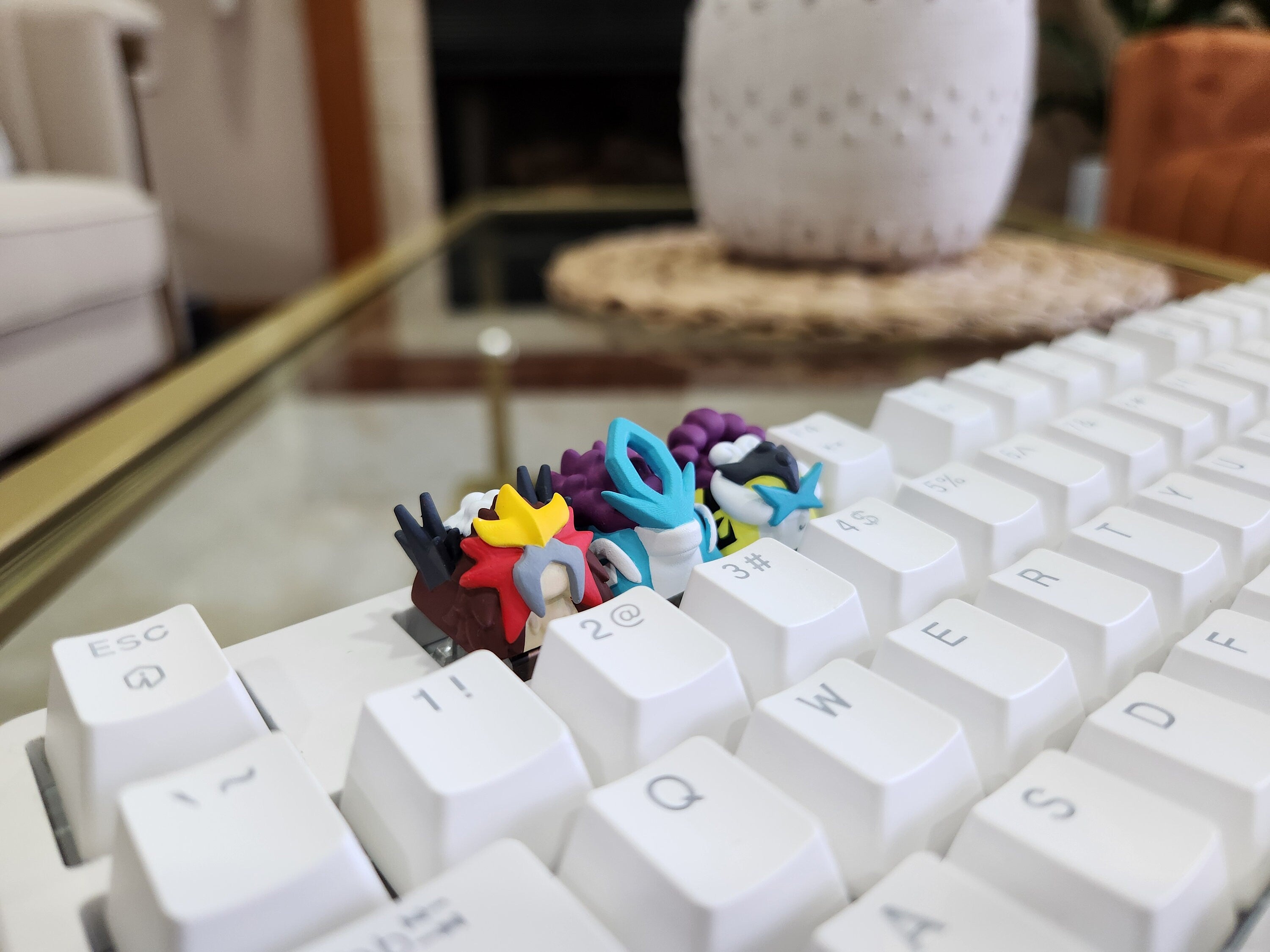 Hand-Painted Pokemon Legendary Entei, Suicune, Raikou Artisan Keycap for mechanical keyboard