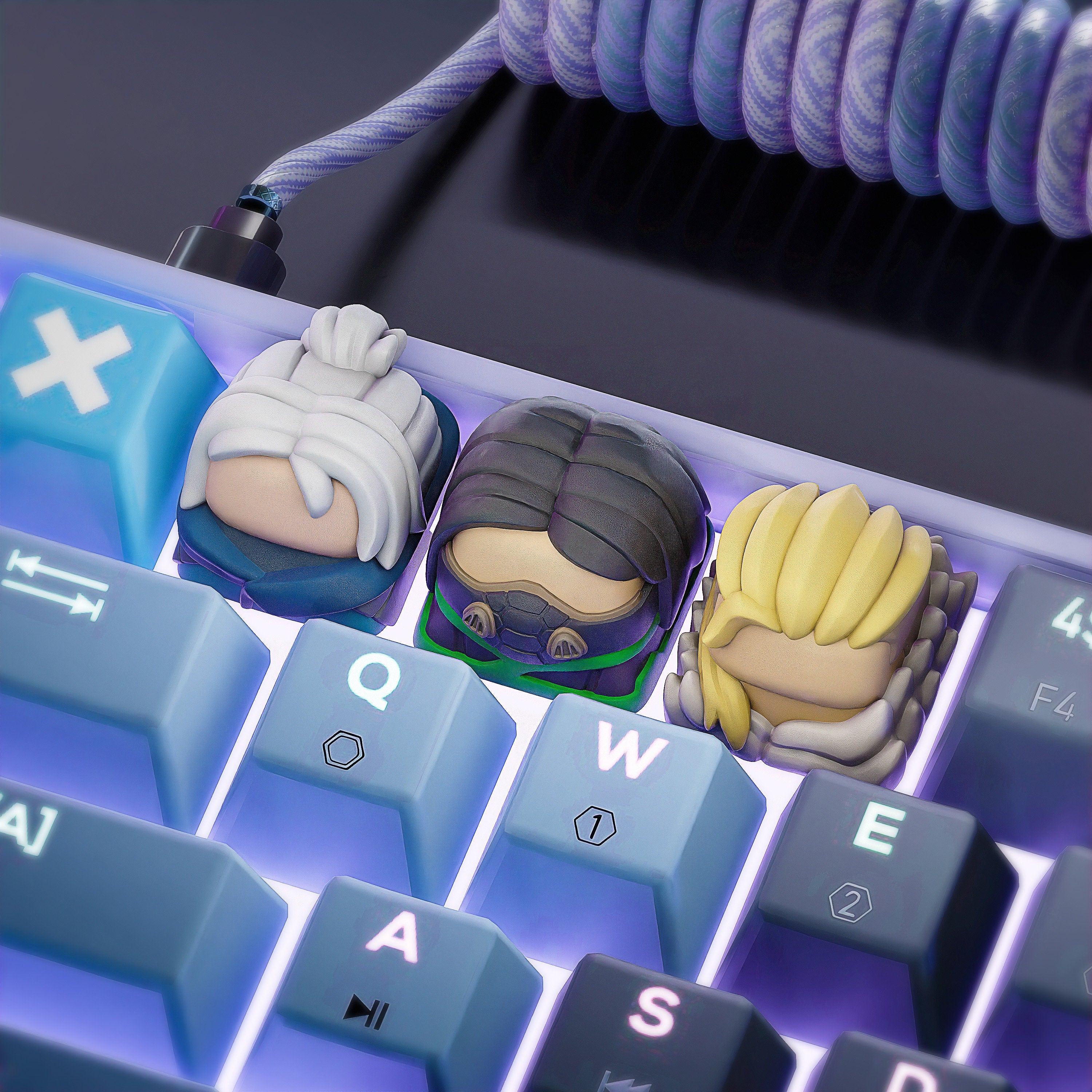 Hand-Painted Valorant Jett, Viper and Sova Artisan Keycaps for mechanical keyboard