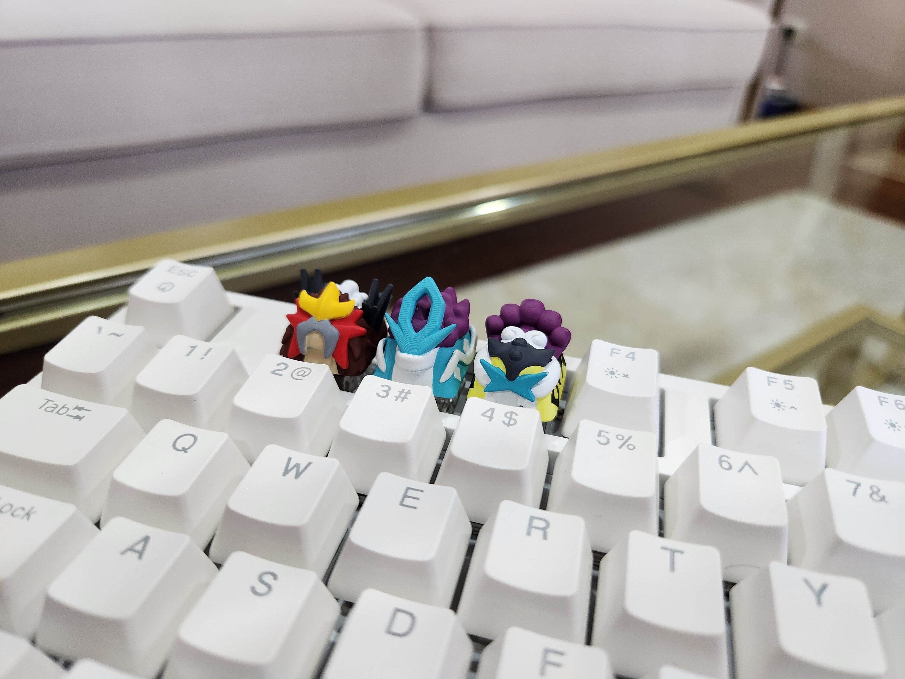 Hand-Painted Pokemon Legendary Entei, Suicune, Raikou Artisan Keycap for mechanical keyboard